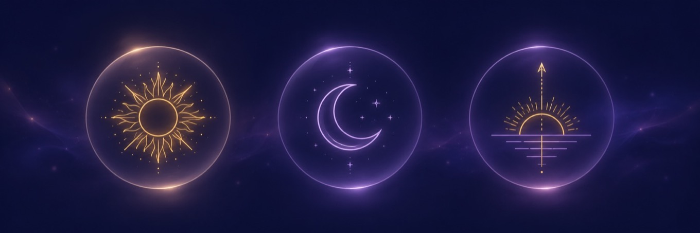 Side by side icons comparing the Sun, Moon and Rising sign roles